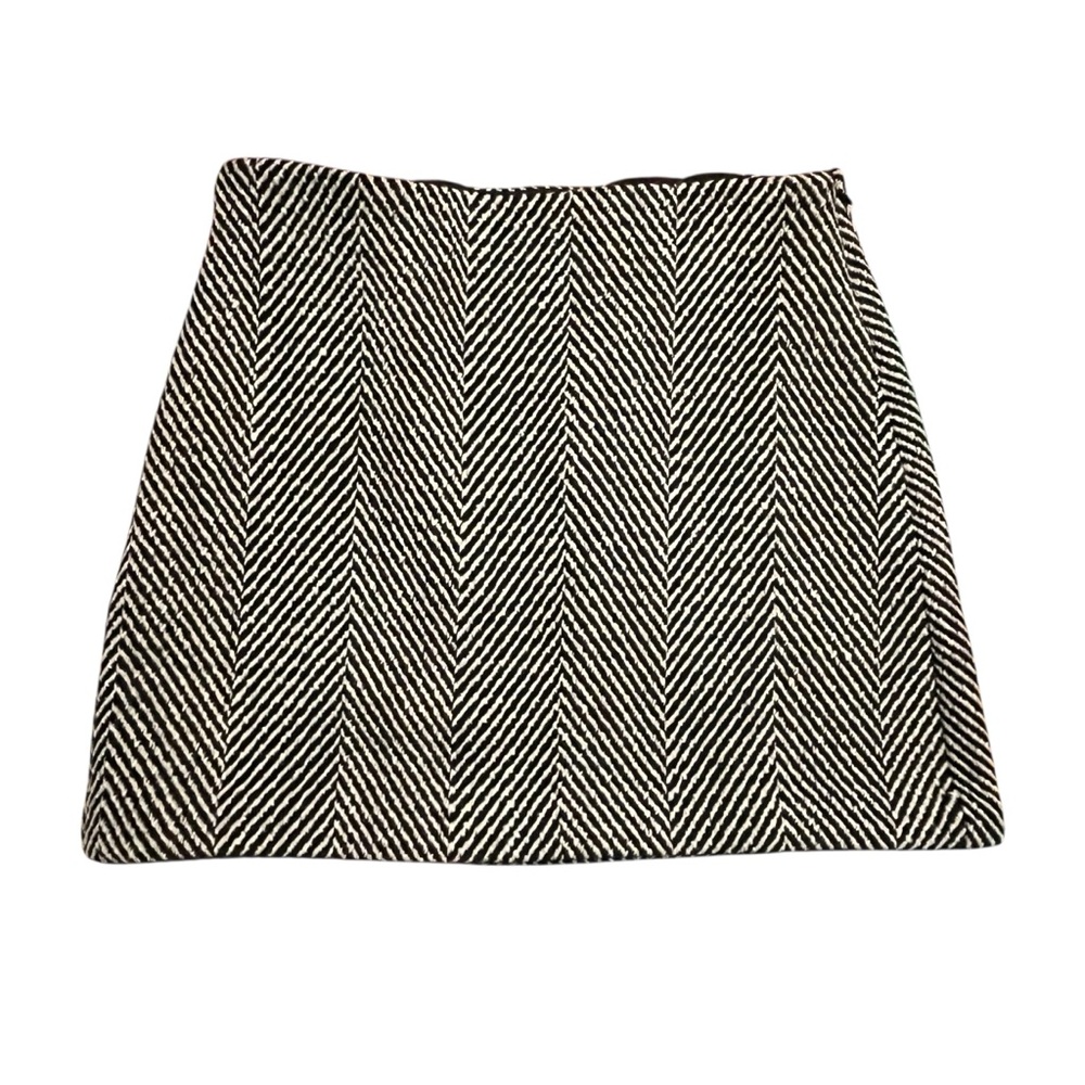 Loft Herringbone Tweed Wool‎ Blend Mini Skirt Women's Size 8 Black & White NWT